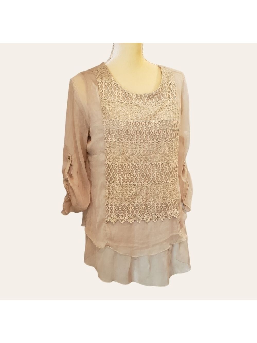 Krazy Kat small sheer crochet chiffon tunic Nwt Cottagecore T34